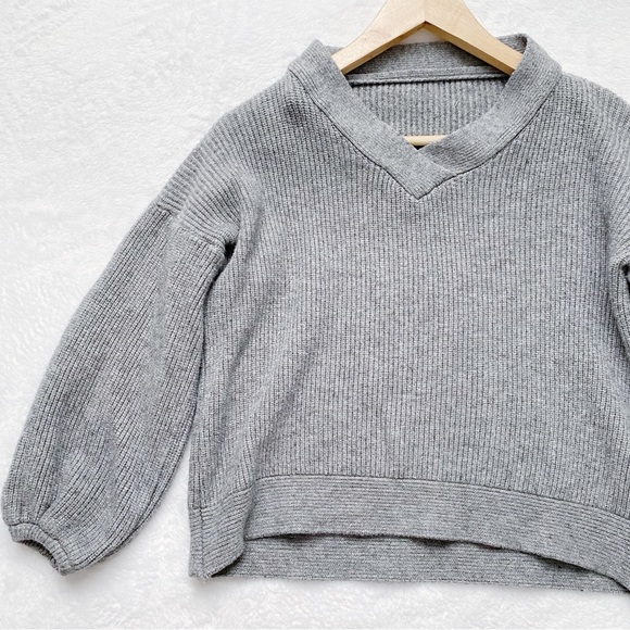 Grey Cropped Sweater with Quarter Inch spiffed Sleeves - Picture 6 of 7